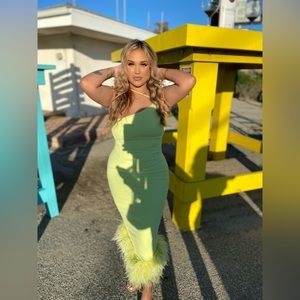 Alessia Lime Green MIDI dress from House of CB London.